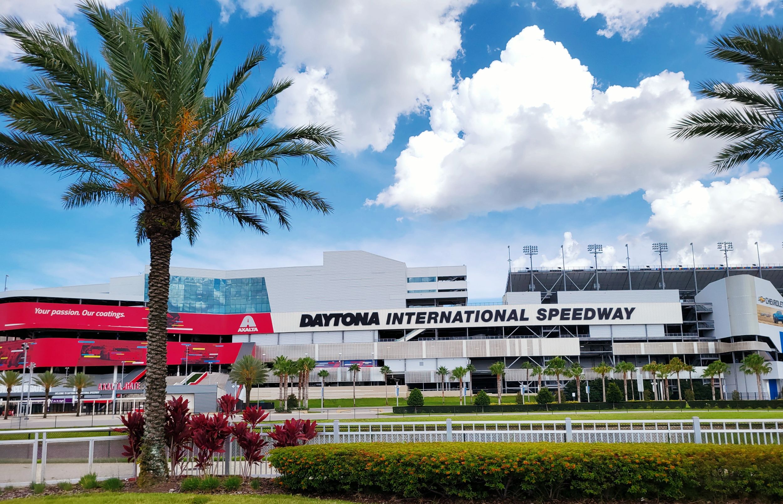 Outside of the Daytona International Speedway.